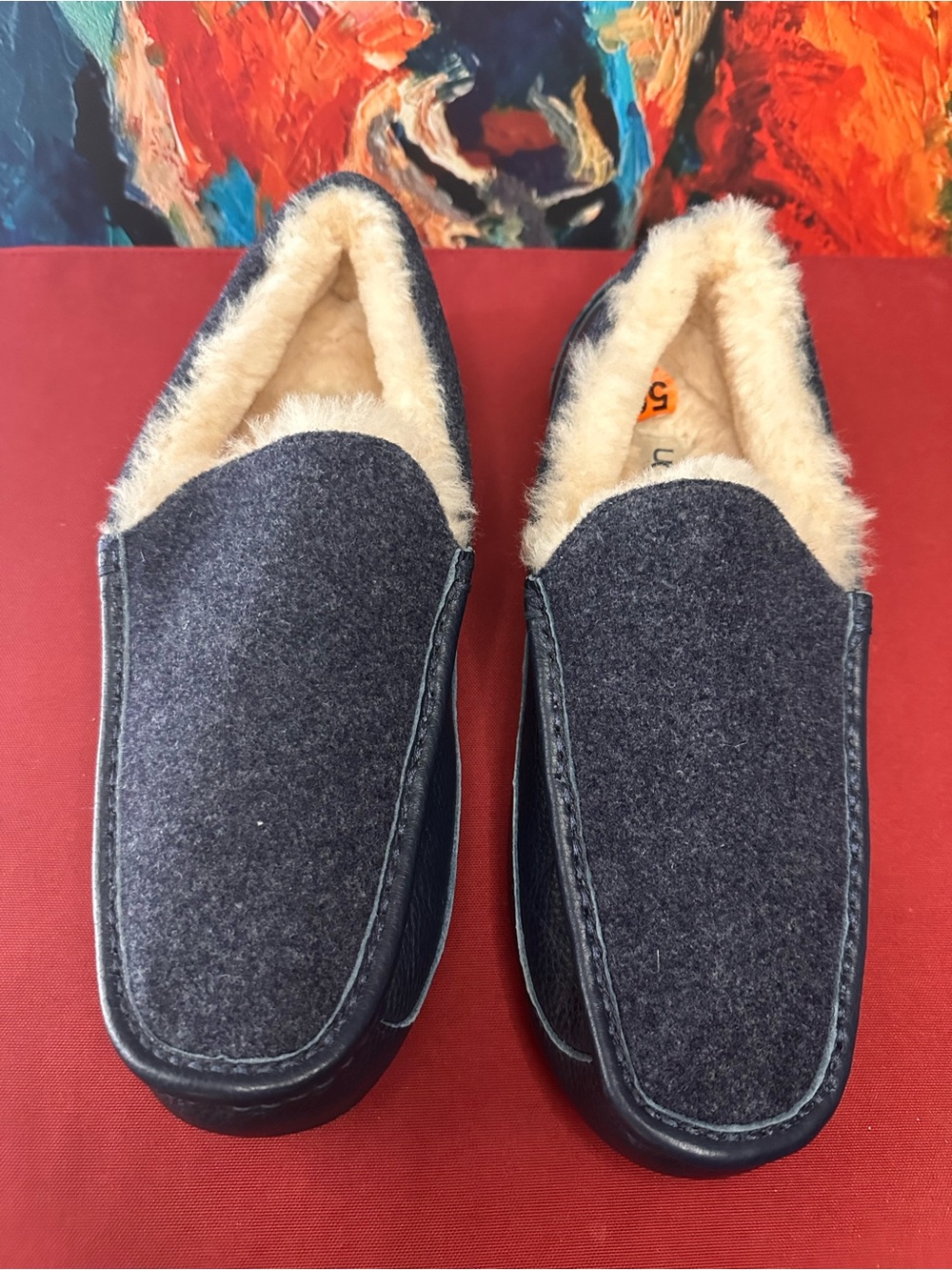 #56 UGG Ascot Slippers Navy Wool and Leather Size 12